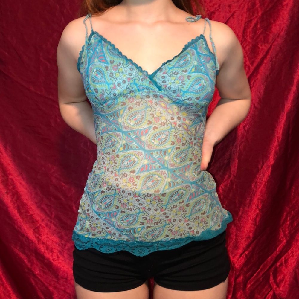 Funky blue tank top $10